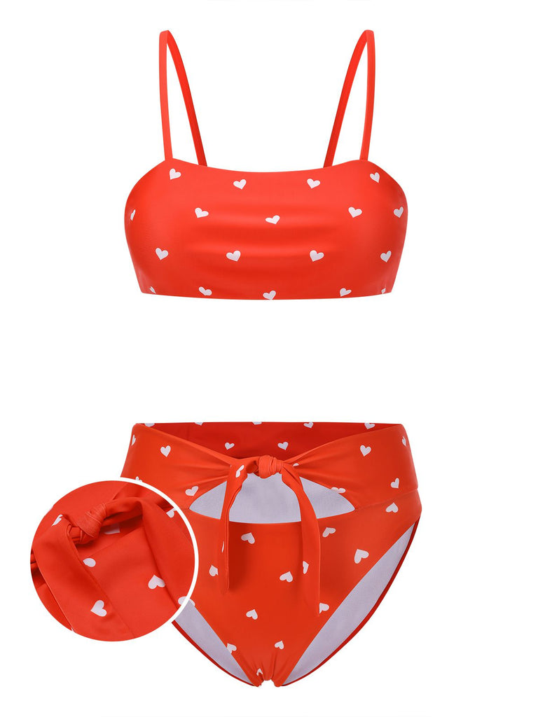 Red 1940s Heart Spaghetti Strap Swimsuit