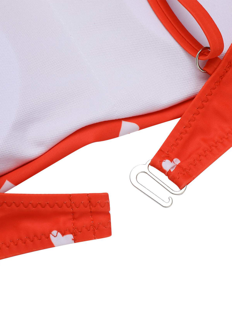 Red 1940s Heart Spaghetti Strap Swimsuit