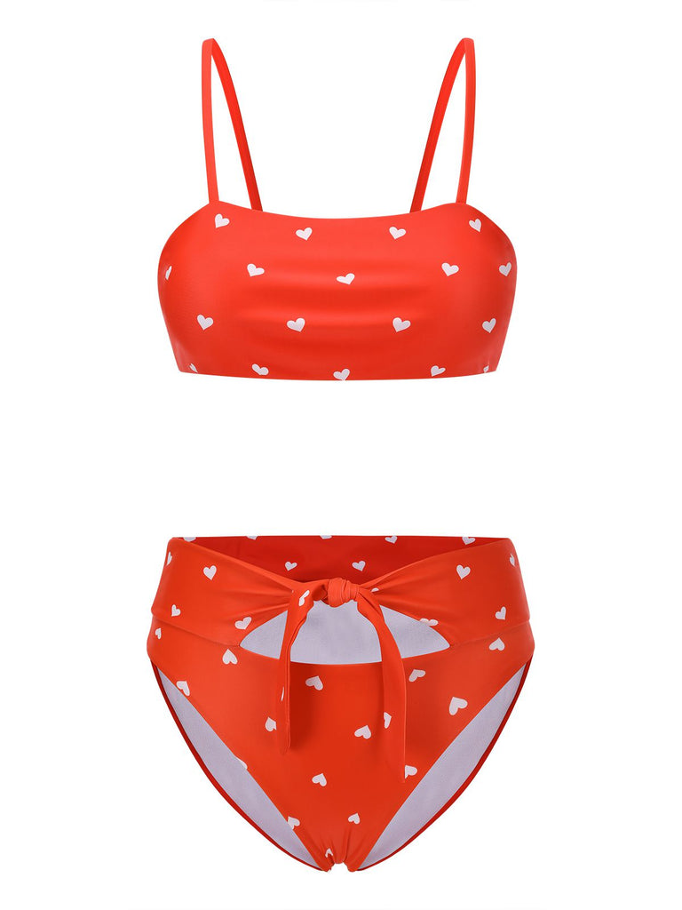 Red 1940s Heart Spaghetti Strap Swimsuit