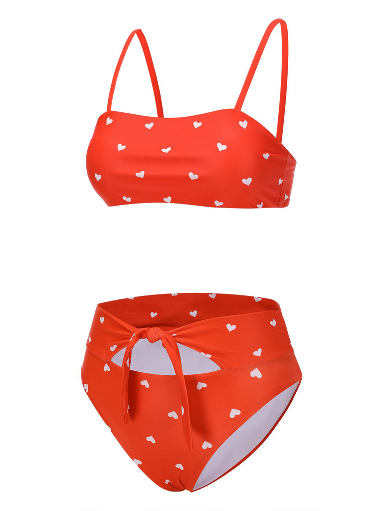 Red 1940s Heart Spaghetti Strap Swimsuit