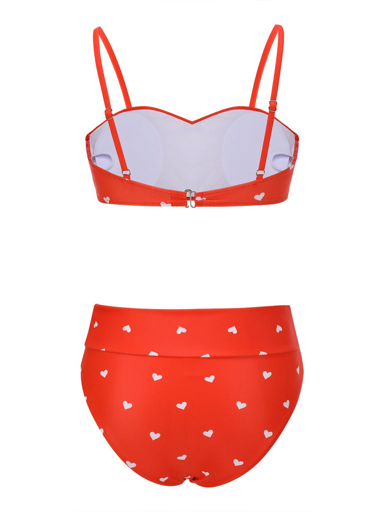 Red 1940s Heart Spaghetti Strap Swimsuit