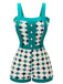 Green 1950s Geometric Pattern Patchwork Swimsuit