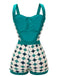 Green 1950s Geometric Pattern Patchwork Swimsuit