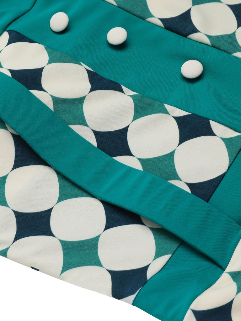 Green 1950s Geometric Pattern Patchwork Swimsuit