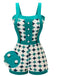 Green 1950s Geometric Pattern Patchwork Swimsuit