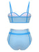 Blue 1950s Button Patchwork Swimsuit