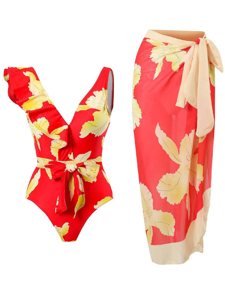 Red 1960s Maple One-Piece Swimsuit