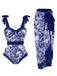 Blue 1960s Floral Halter One-Piece Swimsuit