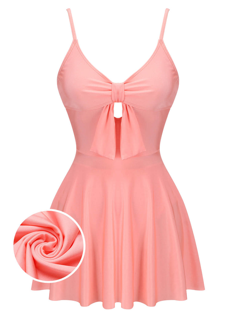 [US Warehouse] Pink 1940s Bow Halter One-piece Swimsuit