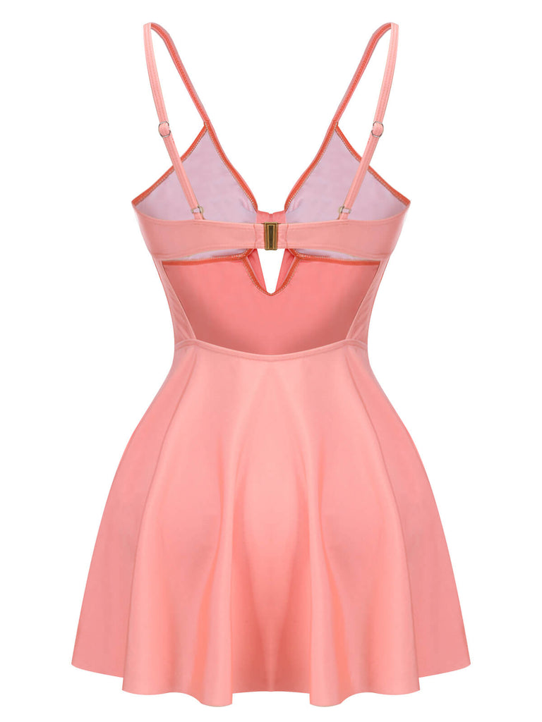 [US Warehouse] Pink 1940s Bow Halter One-piece Swimsuit