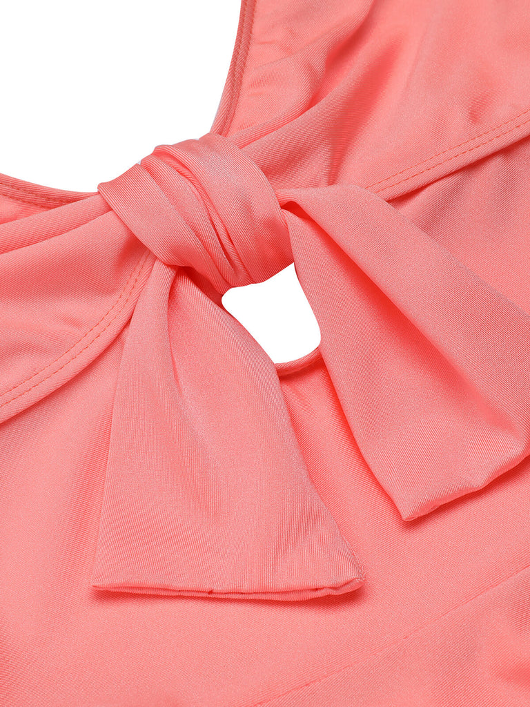 [US Warehouse] Pink 1940s Bow Halter One-piece Swimsuit