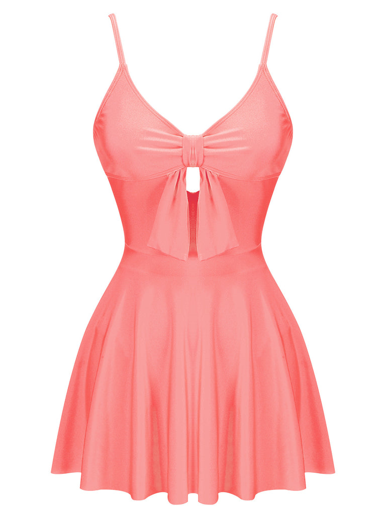 Pink 1940s Bow Strap One-piece Swimsuit