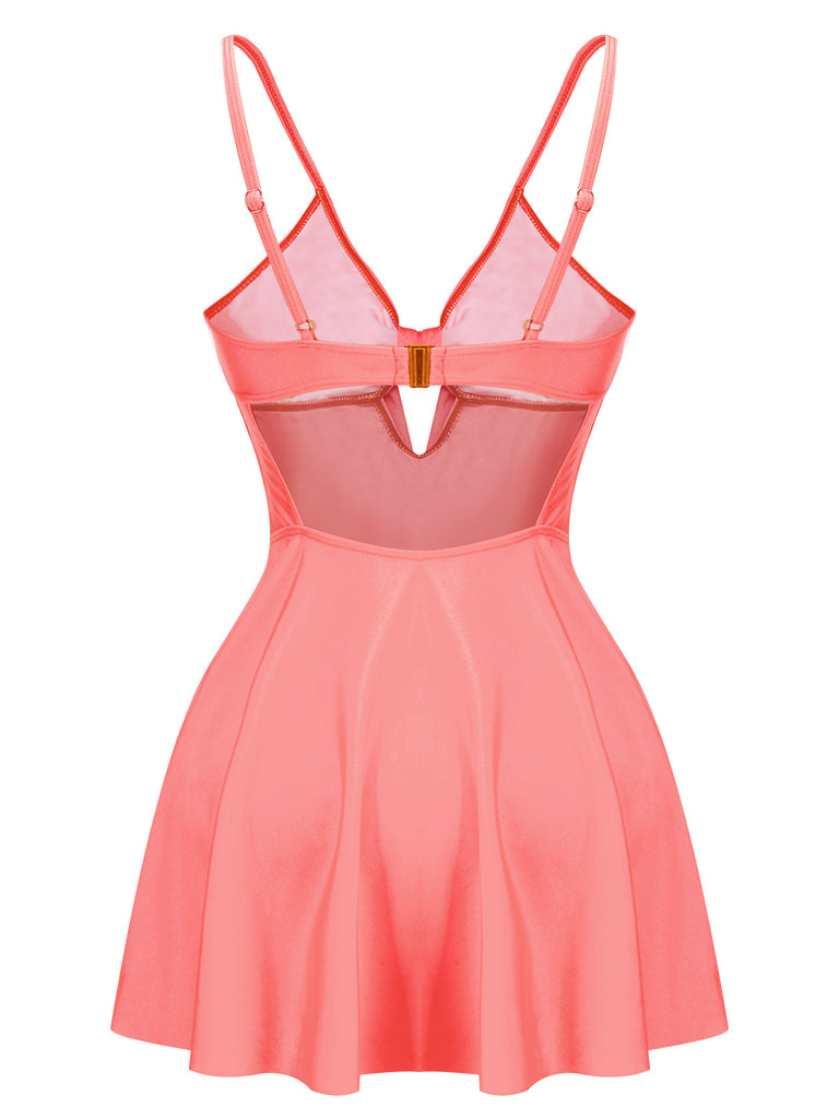Pink 1940s Bow Strap One-piece Swimsuit
