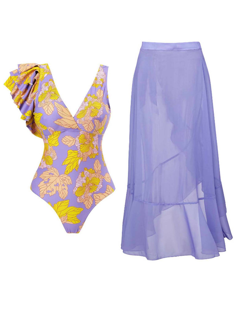 Purple 1960s Maple One-piece Swimsuit | Retro Stage
