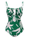 1960s Green Leaf Sleeveless Camisole Strap Swimsuit