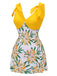 Yellow 1940s Floral Patchwork One-Piece Swimsuit