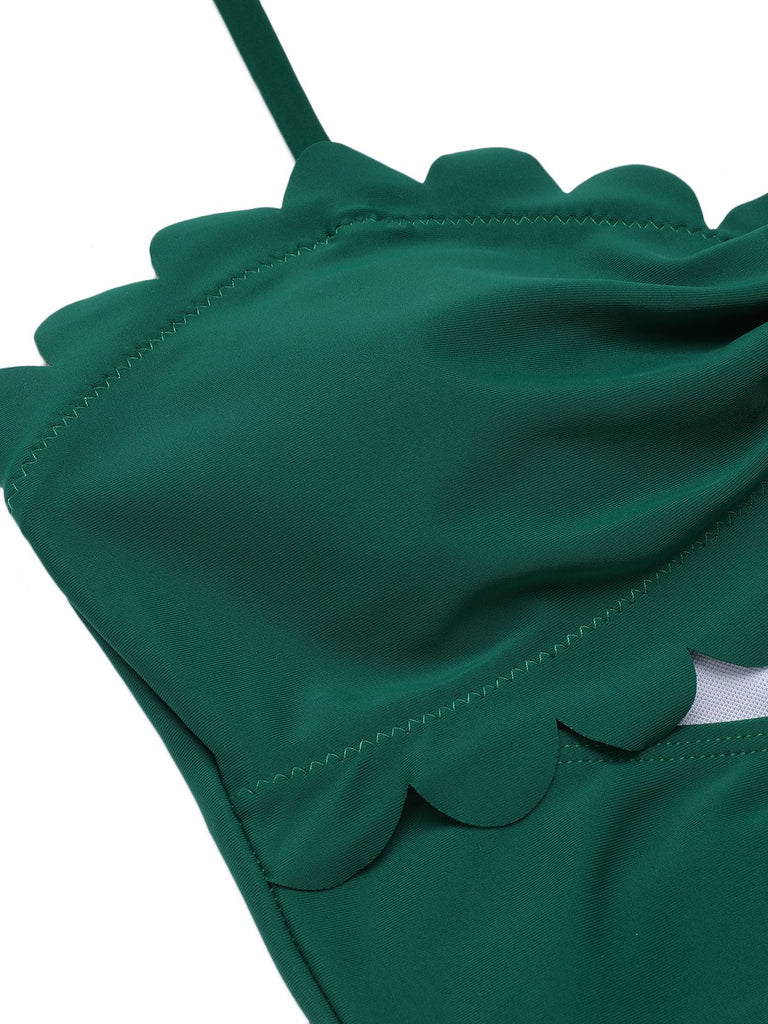 Dark Green 1940s Solid Halter One-piece Swimsuit