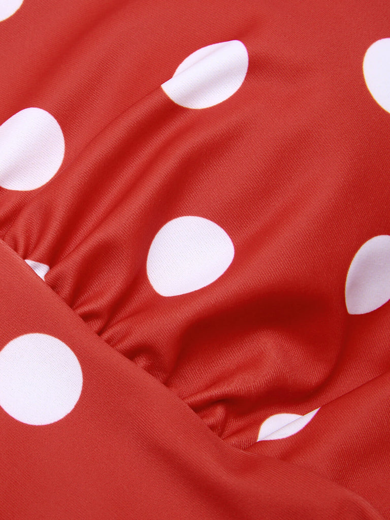 [US Warehouse] Red 1930s Polka Dot V-Neck Swimsuit