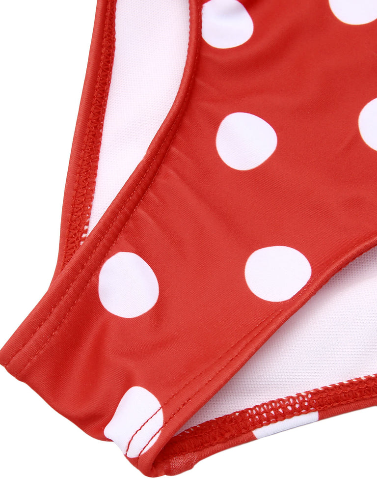 [US Warehouse] Red 1930s Polka Dot V-Neck Swimsuit