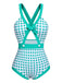 Green 1940s Polka Dot Bowknot One-Piece Swimsuit