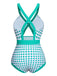 Green 1940s Polka Dot Bowknot One-Piece Swimsuit