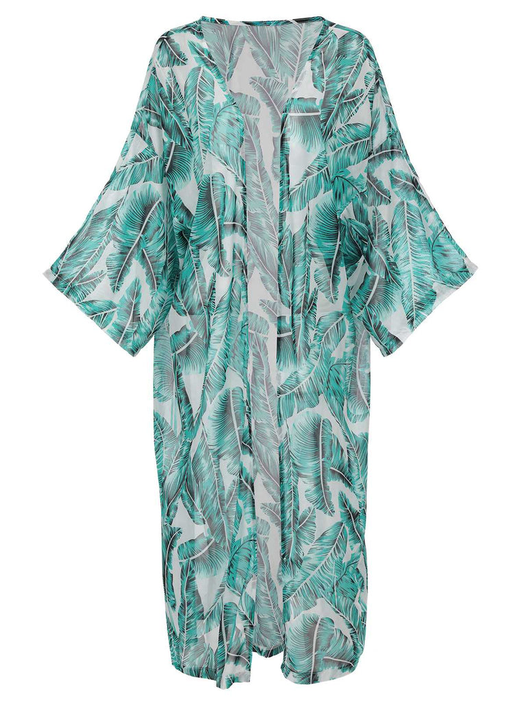 Green 1960s Chiffon Floral Cover Up