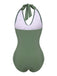 Green 1940s Floral Halter One-Piece Swimsuit