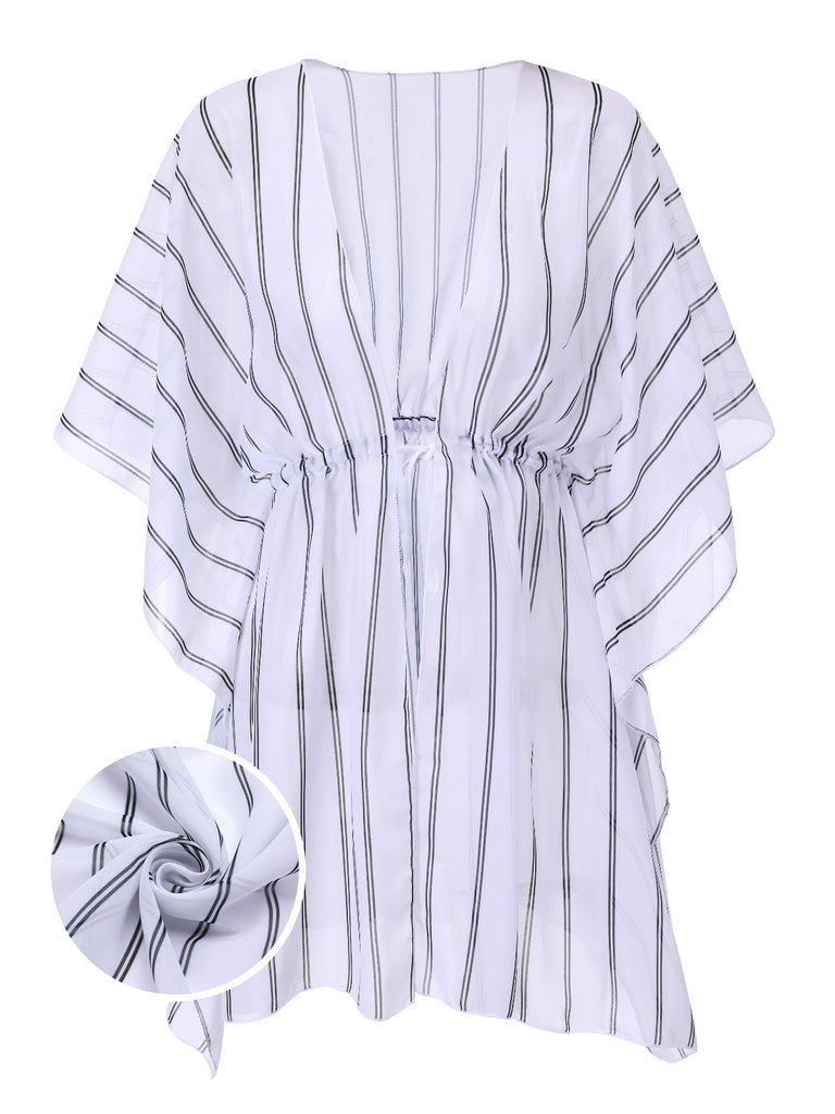 1960s Striped Beach Sun Chiffon Blouse Cover-Up