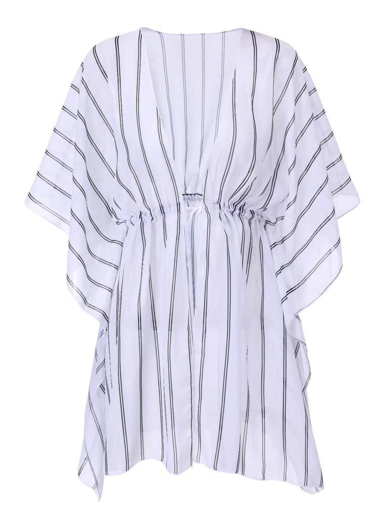 1960s Striped Beach Sun Chiffon Blouse Cover-Up