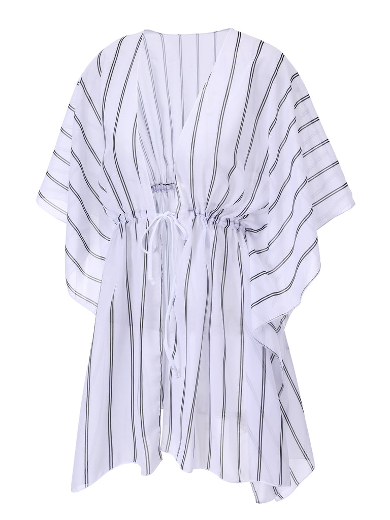 1960s Striped Beach Sun Chiffon Blouse Cover-Up