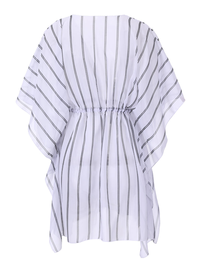 1960s Striped Beach Sun Chiffon Blouse Cover-Up