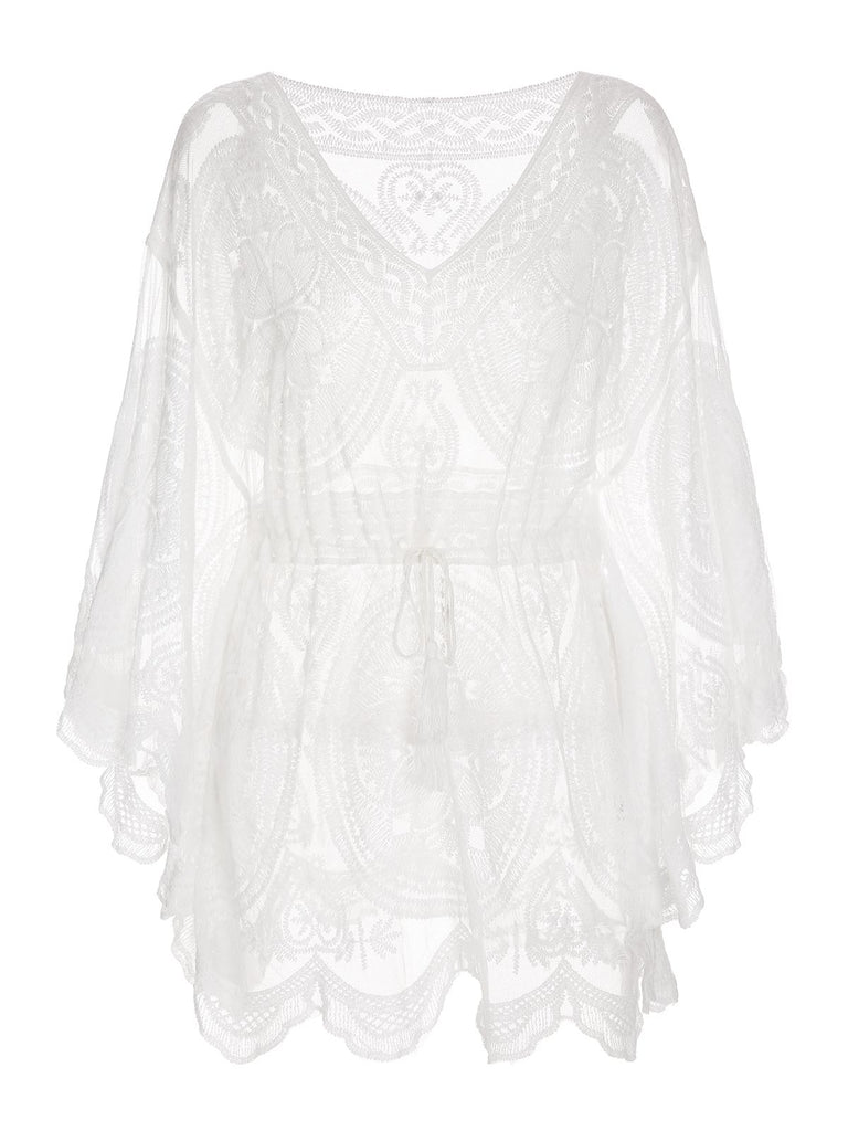 White 1960s Lace Hollow Hedging Cover-up