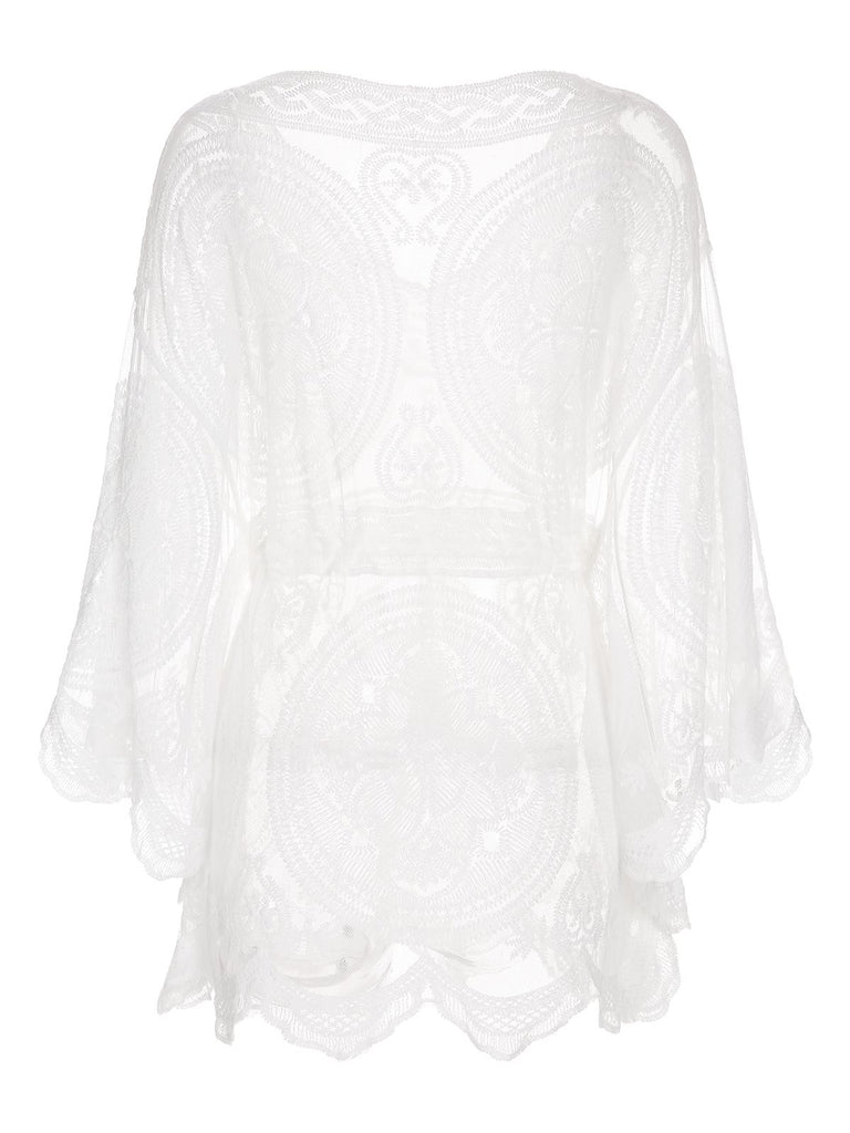 White 1960s Lace Hollow Hedging Cover-up