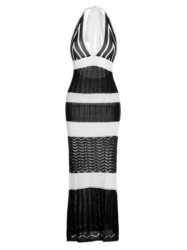 Color Block V-Neck Knitted Cover-up