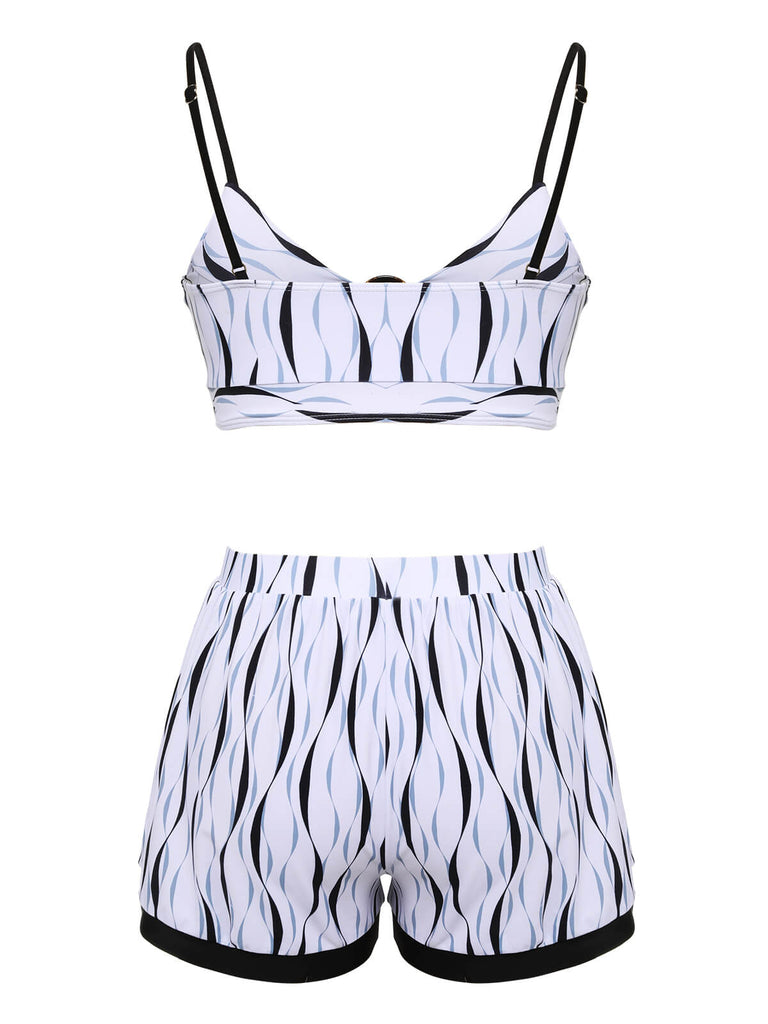 1950s Water Ripple Patchwork Strap Swimsuit