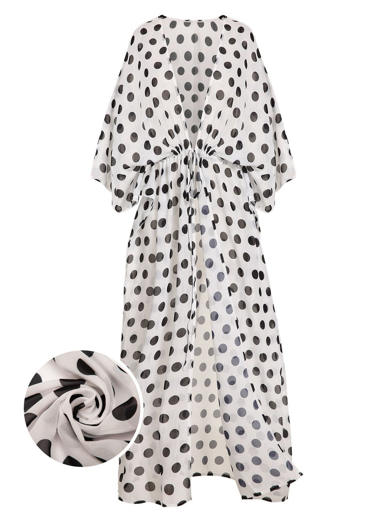 Black&White 1960s Polka Dots Long Cover-up