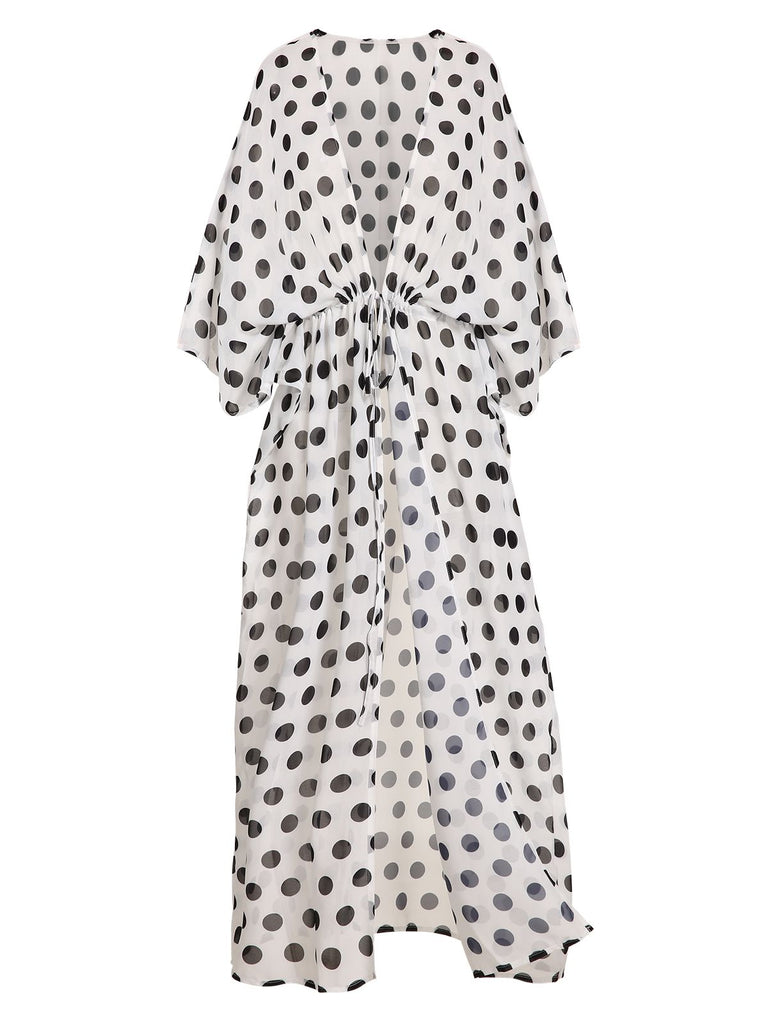 Black&White 1960s Polka Dots Long Cover-up