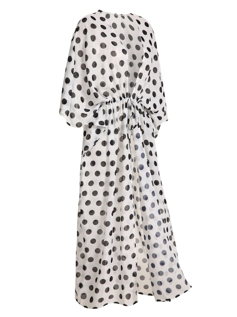 Black&White 1960s Polka Dots Long Cover-up
