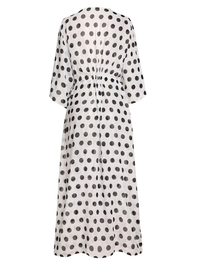 Black&White 1960s Polka Dots Long Cover-up