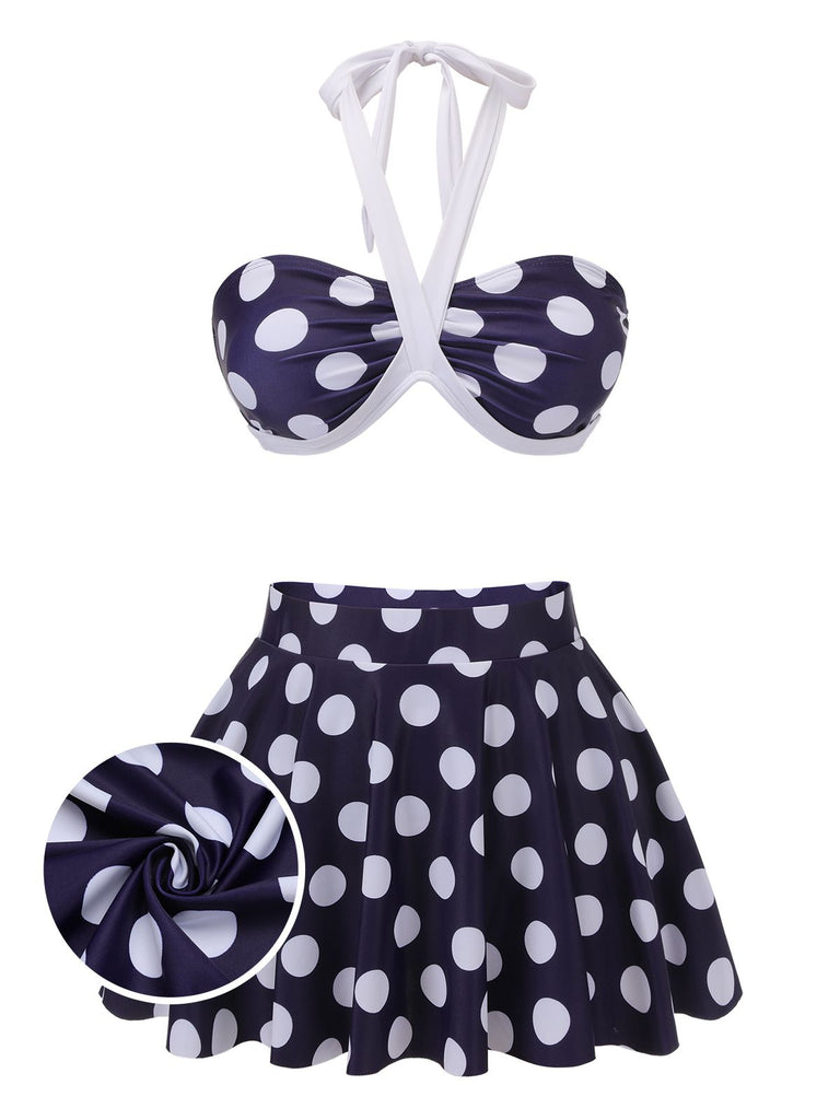 [Pre-Sale] Navy Blue 1940s Polka Dot Halter Swimsuit