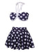 [Pre-Sale] Navy Blue 1940s Polka Dot Halter Swimsuit