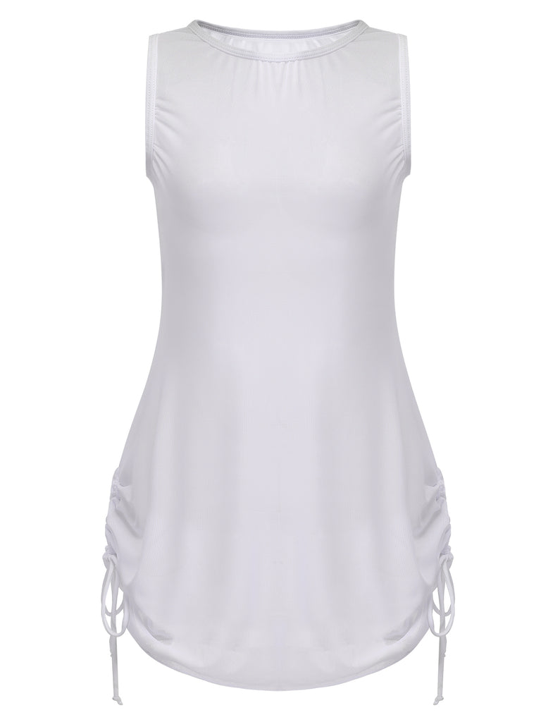 1960s Solid Wrap Translucent Drawstring Cover-Up