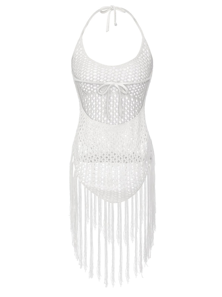 White 1960s Grid Halter Cover Up | Retro Stage