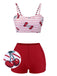 Red 1950s Striped Cherry Strap Swimsuit