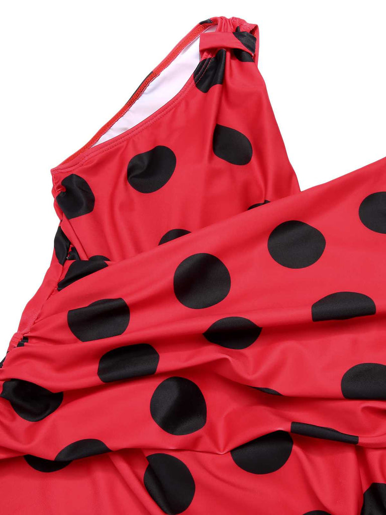 Red 1950s Polka Dots One-Piece Swimsuit