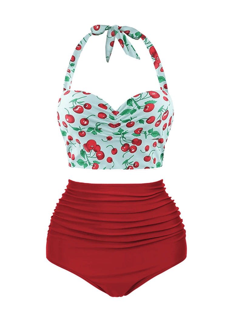 1950s Red Cherry Halter Swimsuit
