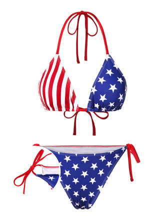 1960s Halter Contrast Stripes Stars Bikini