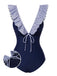[Pre-Sale] Dark Blue 1940s Striped Ruffled Swimsuit