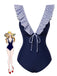 [Pre-Sale] Dark Blue 1940s Striped Ruffled Swimsuit