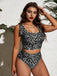[Plus Size] Black & White 1960s Ditsy Floral Tie-Up Swimsuit